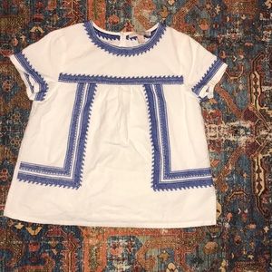 White and Navy Embroidered Linen Shirt